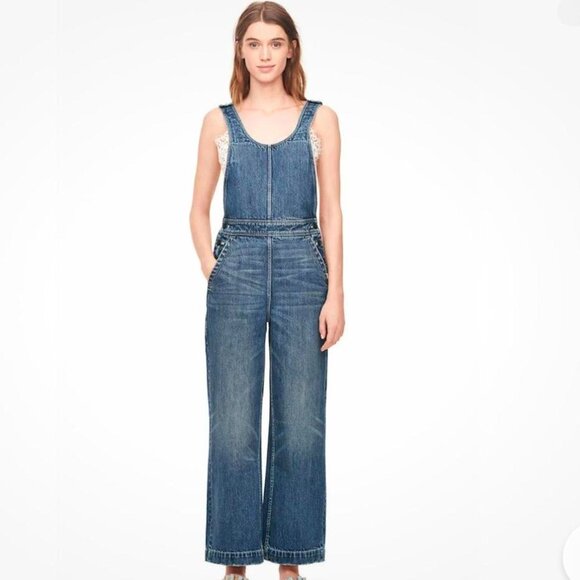 Rebecca Taylor La Vie Blue Denim Wide Leg‎ Overalls Jumpsuit Size Small - Picture 6 of 8